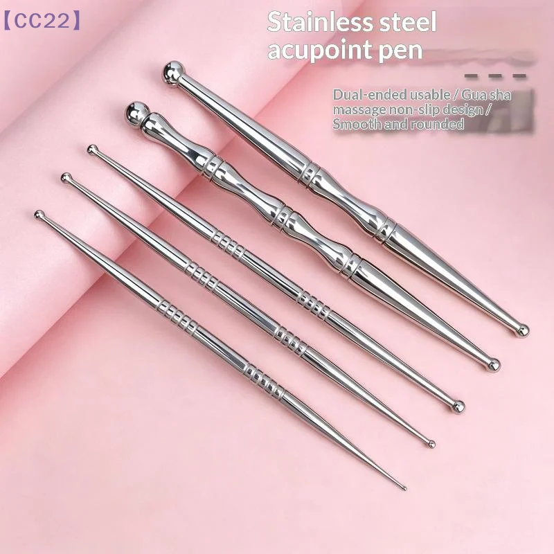 【CC22】Double Head Stainless Steel Acupressure Pen Multi-size Acupuncture Stick Face Massage Tool Ear & Body Acupoint Probe{C}