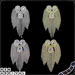 Beaded Crystal Epaulette Clothes, Punk Coat , DIY Chain Tassel Badge, Rhinestones Epaulets, Shoulder Sweater, Patches Appliques