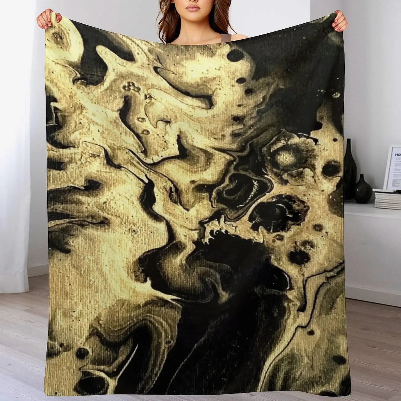 

New Gold and Black Fluid Art Throw Blanket Cozy Throw Blanket Birthday Gift for Him Her