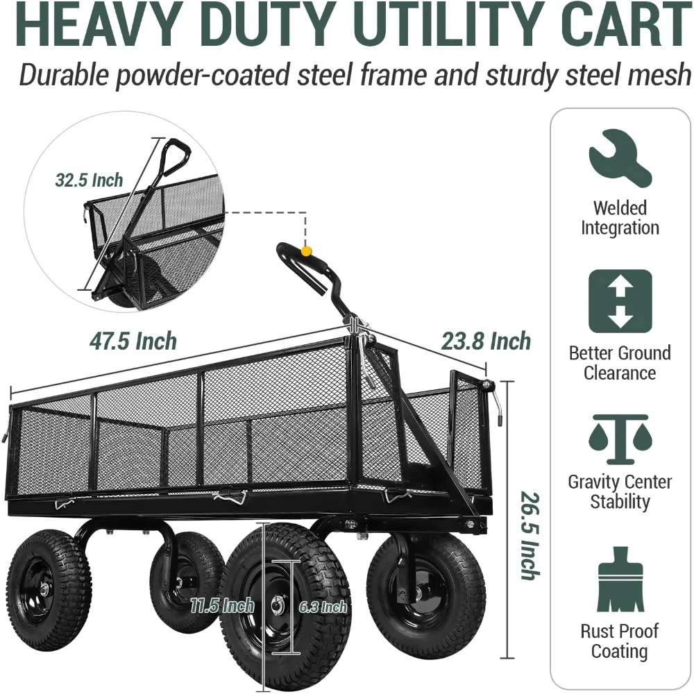 Imagem -02 - Heavy Duty Steel Garden Cart Carrinho Preto 115 Pneu Carrinho Utilitário para Quintal Gramado e Fazenda Camping Wagon 1100 Lbs Capacidade