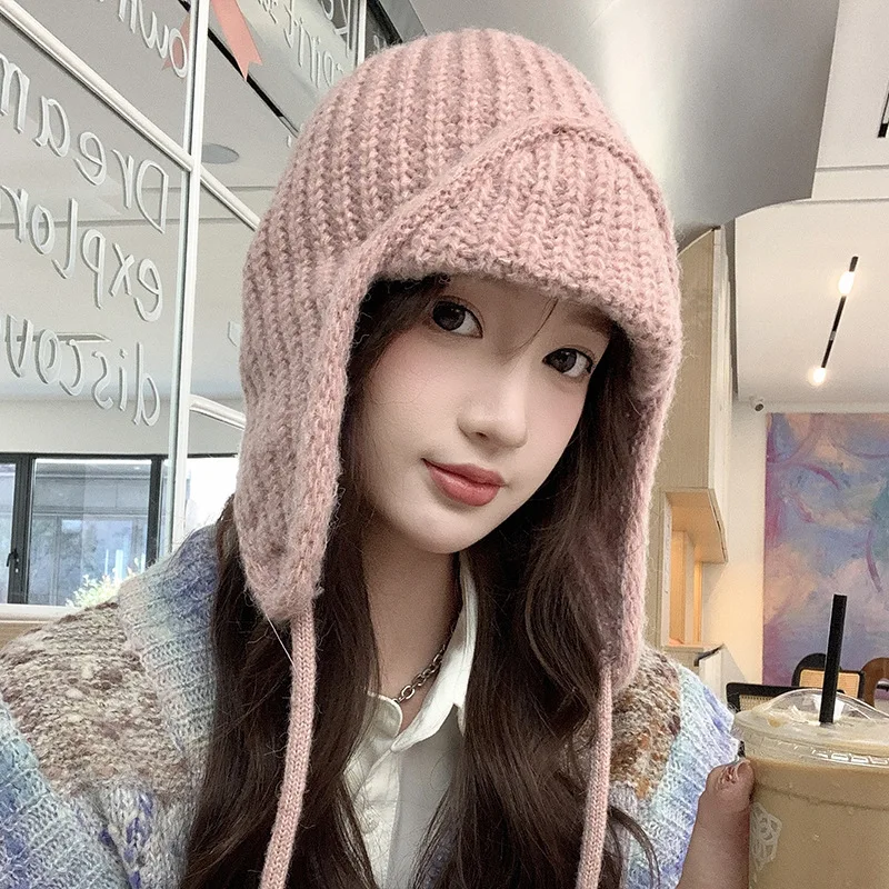 Autumn Witner Warm Knitted Hat Women Earflap Beanie Super Soft Thickened Windproof Cold Weather Beanie Hat