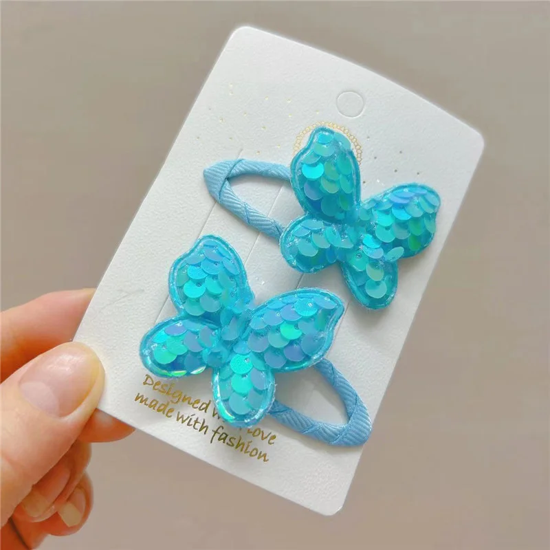 2PCS Princess Sequin Fish Scale Butterfly Girls Cute Hairpins Children Headwear Hairgrip Hair Clips Barrettes Hair Accessories