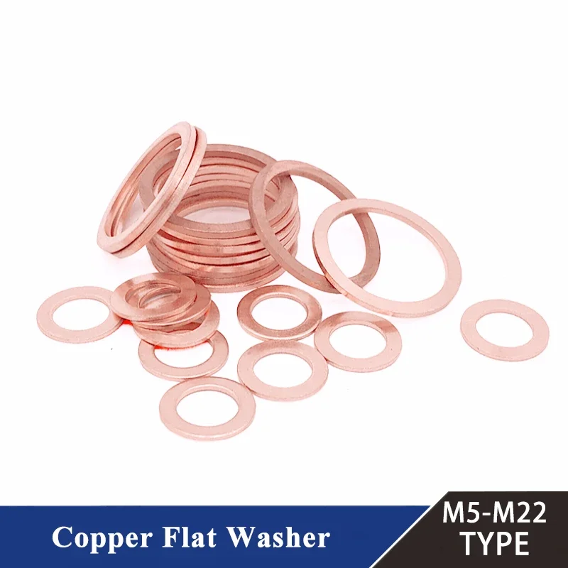 

10/20/50 Pcs Copper Flat Washer M5 M6 M8 M10 M12 M14 M16 M18 M20 M22 Red Copper Ring Gasket Marine Meter Sealing Fitting Washer