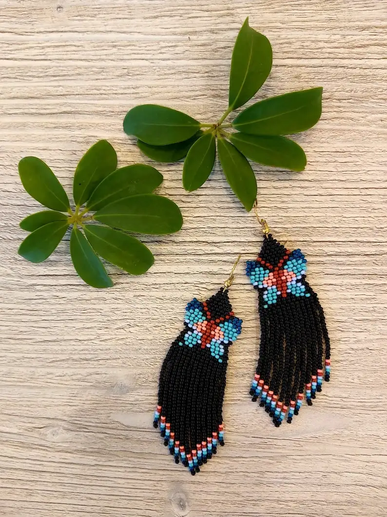 ZGMXR Rice bead earrings Original Butterfly Hand-woven Tassel Fashion female Colorful Bohemia Simple Alloy Beaded earrings