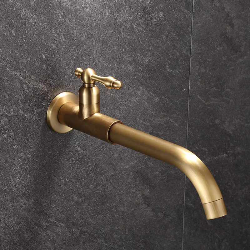 Outdoor Extended Faucet Brass Wall Mounted Single Cooling Rotating Basin Balcony Mop Tap Retro