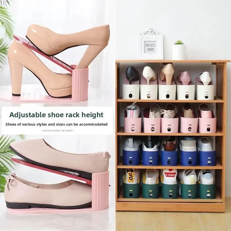 5 Pcs Shoe Rack Fashionable Vertical Stripes Dual Color Matching Space Saving for Various Short Shoe Types Home Organizer
