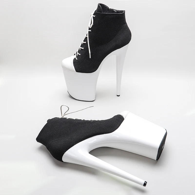 Leecabe 23CM/9inches Denim Mix Color Stripper Heel Exoticism Trend Fashion High Heels Ankle Boots Pole Dance Boot
