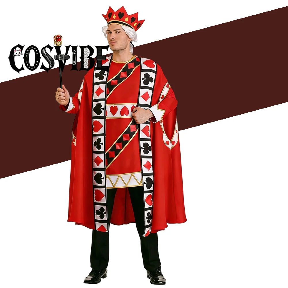

Alice in Wonderland Red Heart King Cosplay Costume - Halloween Poker Theme Party Outfit Polyester Ladies