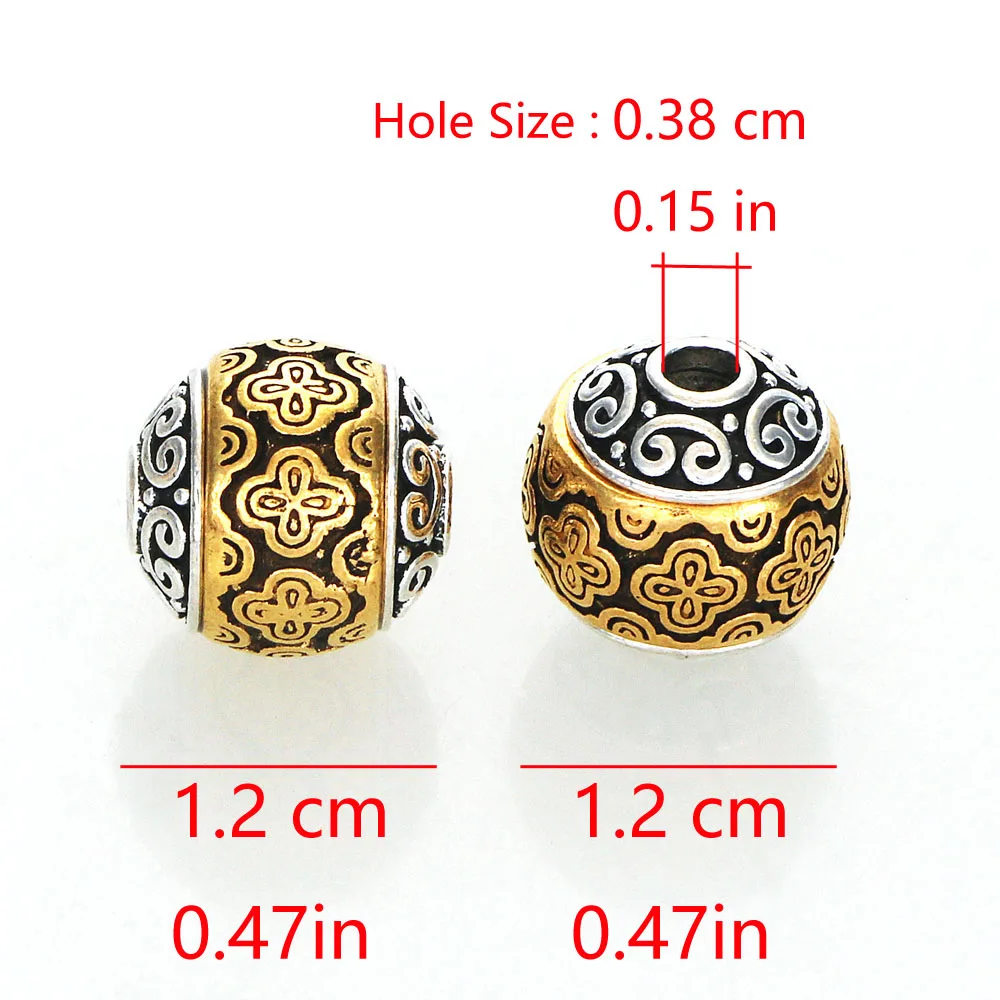 Rodada Spacer Beads com nuvens auspiciosas para DIY Fazer Jóias, chapeado a cores, metal fundido, antigo, dourado, prata, 5Pcs, 12mm