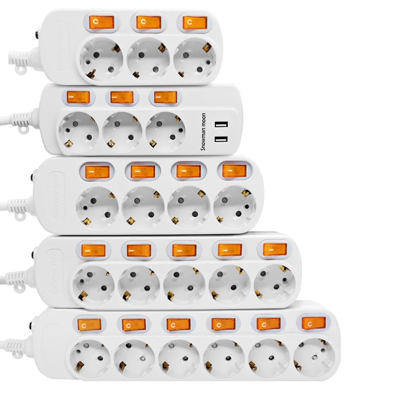 Electrical Power Strip 10/16A Overload Protection 1.5/2.5M German Adapter Extension Desktop 2/3/4/5/6 AC EU Output socket