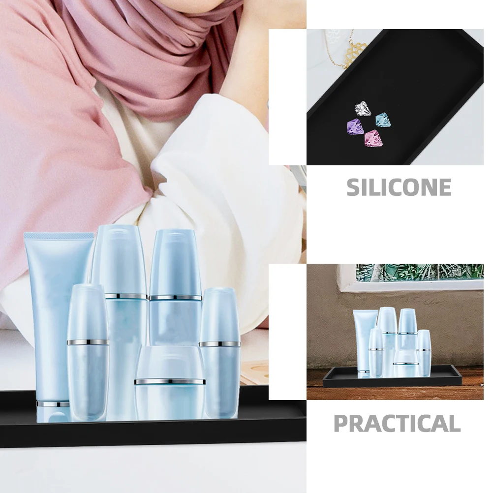 

Silicone Bathroom Storage Tray 10x20 Rectangular Vanity Organizer for Cosmetics Jewelry Daily Toiletries