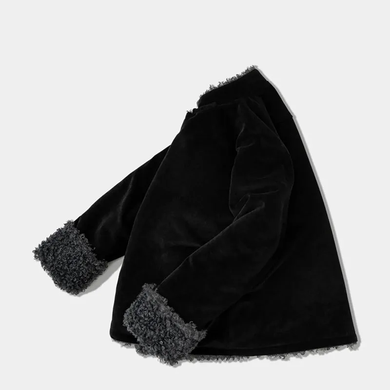 الراقية خروف الربط سترة المرأة الصوفية العرقية نمط الخريف الشتاء ملابس خارجية دافئة سوداء فضفاضة الضفدع زر معطف #2