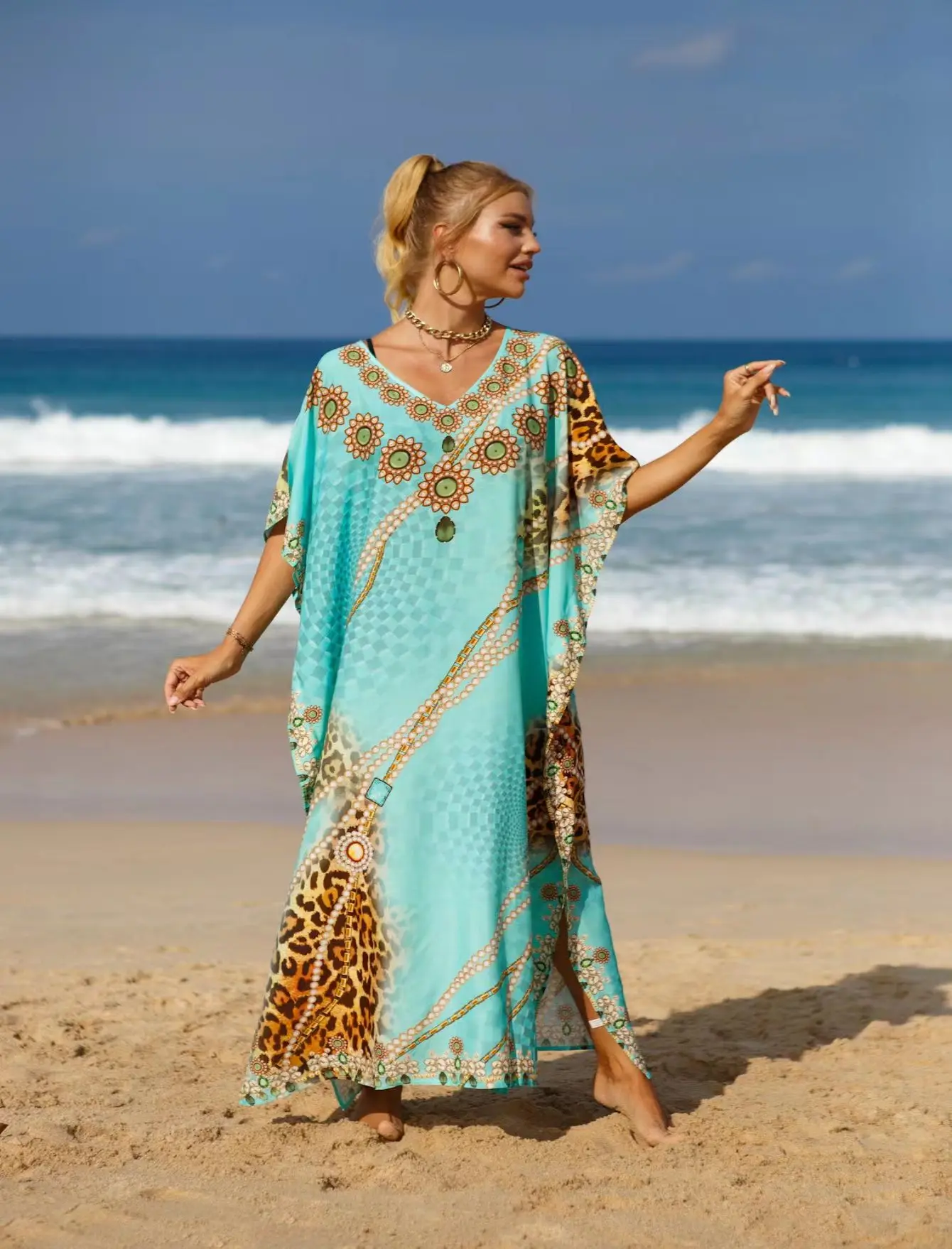 Bsubseach スタイリッシュなタイダイ柄オープンフロントロングキモノ水着カバーアップ（女性用水着カバーアップ）