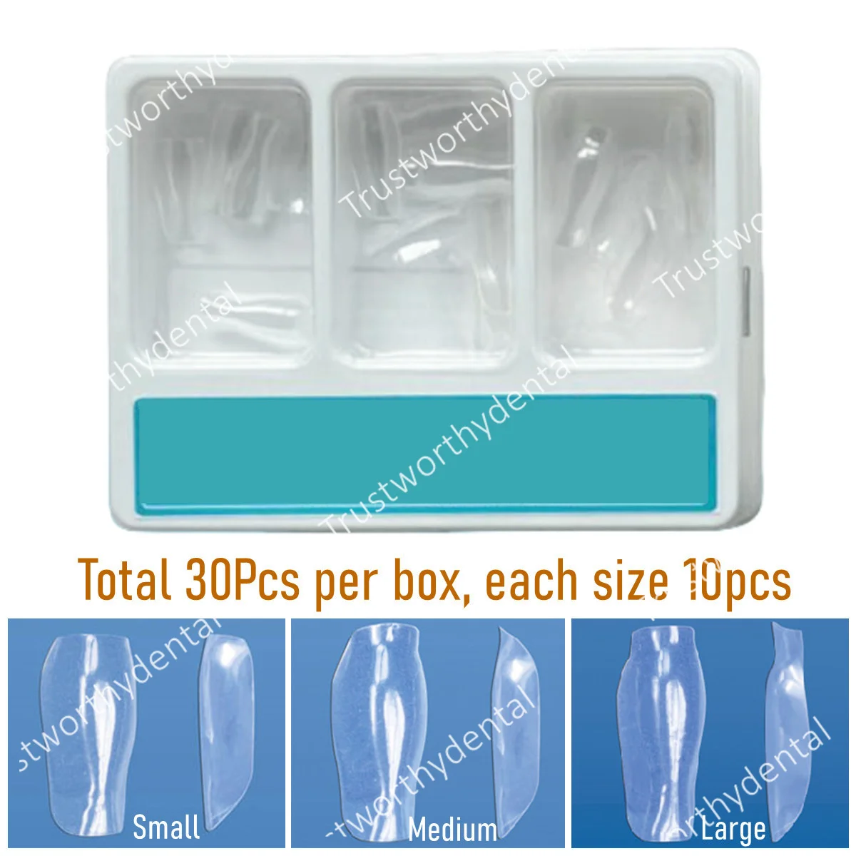 30Pcs Dental Clear Matrix Bow Przednie przednie matryce Opaski Przezroczyste czarne trójkątne odbudowa