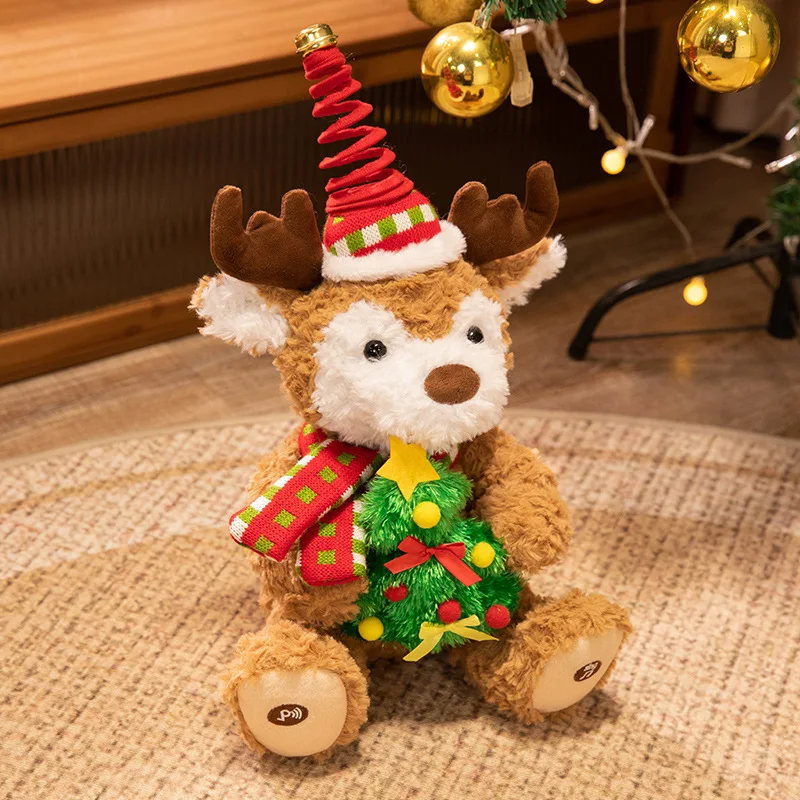 Śpiewający i tańczący renifer z pluszu, mówiąca i nagrywająca, elektryczna maskotka, prezent świąteczny dla dzieci.