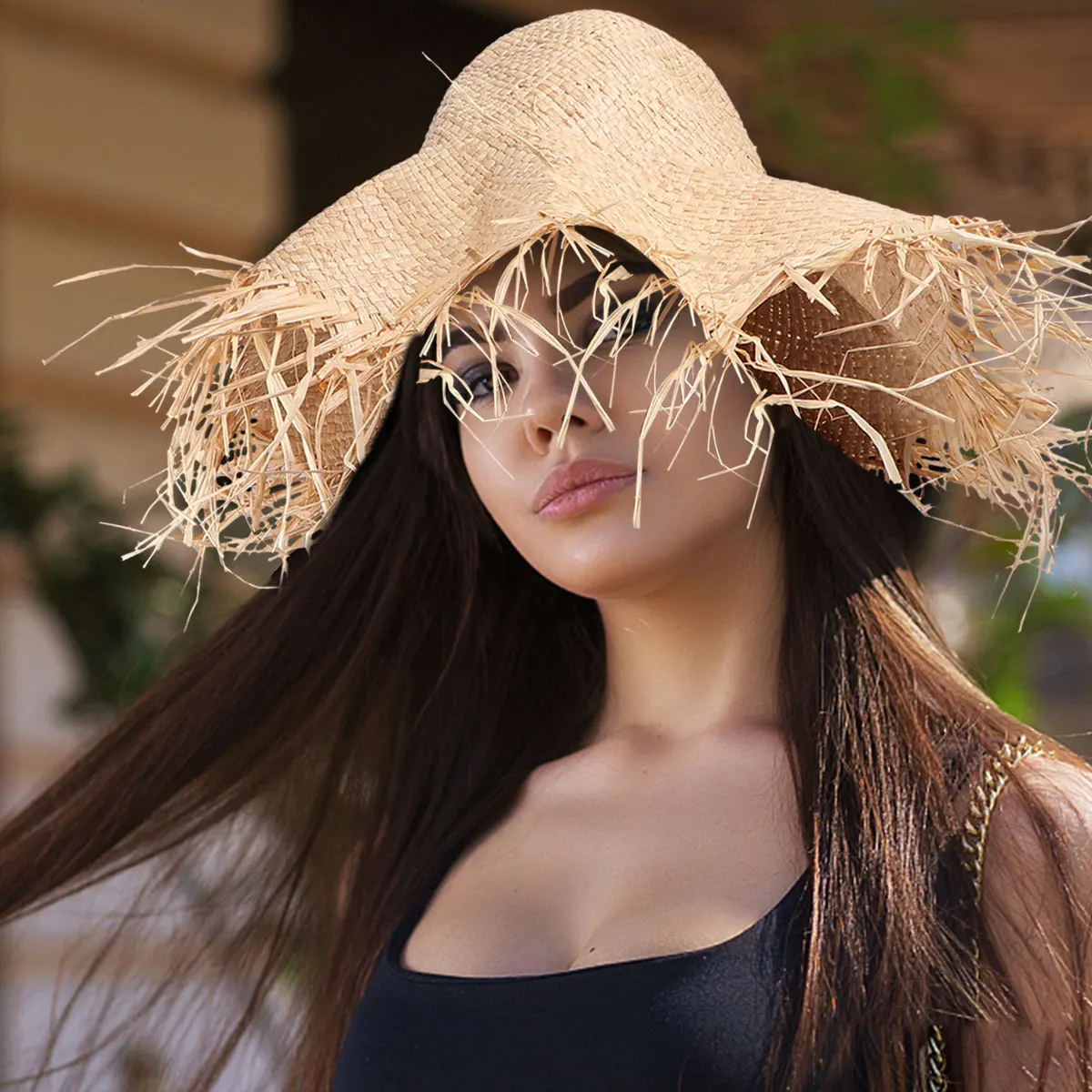 

1Pcs Sun Hat Straw Raffia Large Wide Brim Effective Sun Protection Beach Outdoor Summer Cap Fashionable Stylish