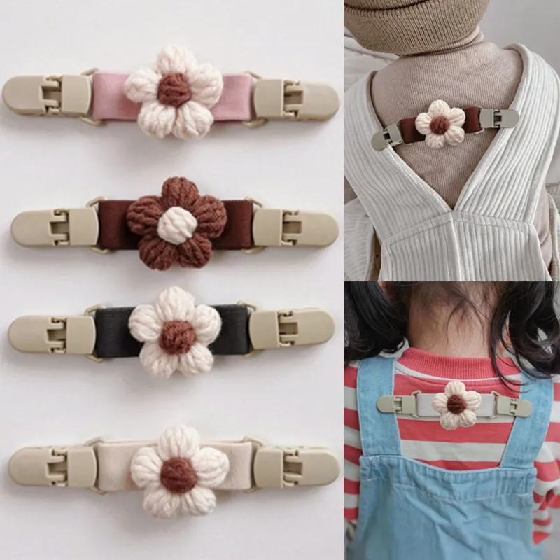 Plush Flower Anti-drop Baby Suspender Pants Strap Clip Adjustable Kids Suspender Skirt Strap Clip Non-slip Shoulder Sling Clips