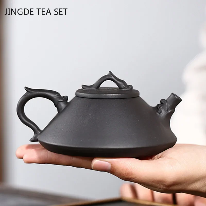 Yixing Authentic Tea Pots Purple Clay Stone Scoop Teapot Kettle Raw Ore Black Mud Handmade Teaware Chinese Tea Ceremony 180ml