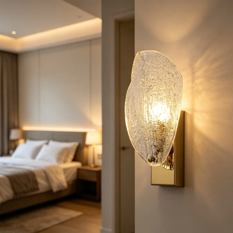 European Stainless Steel Shell Glass Wall Lamp Staircase Balcony Bedside Bar Counter Background Sofa Minimalist Design Luxury