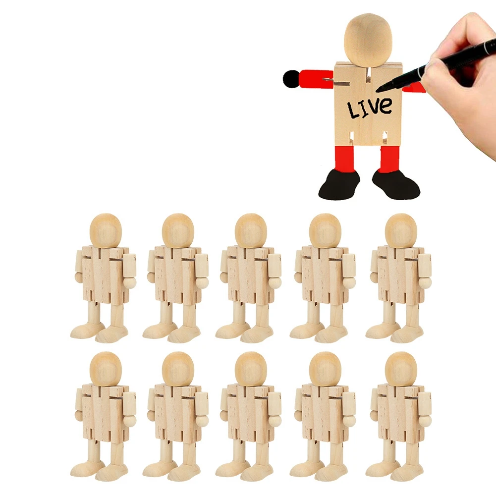 Figuras articuladas de formas de personas de madera, Robot de madera sin terminar, para pintura artesanal, manualidades, decoración del hogar, 10 Uds.