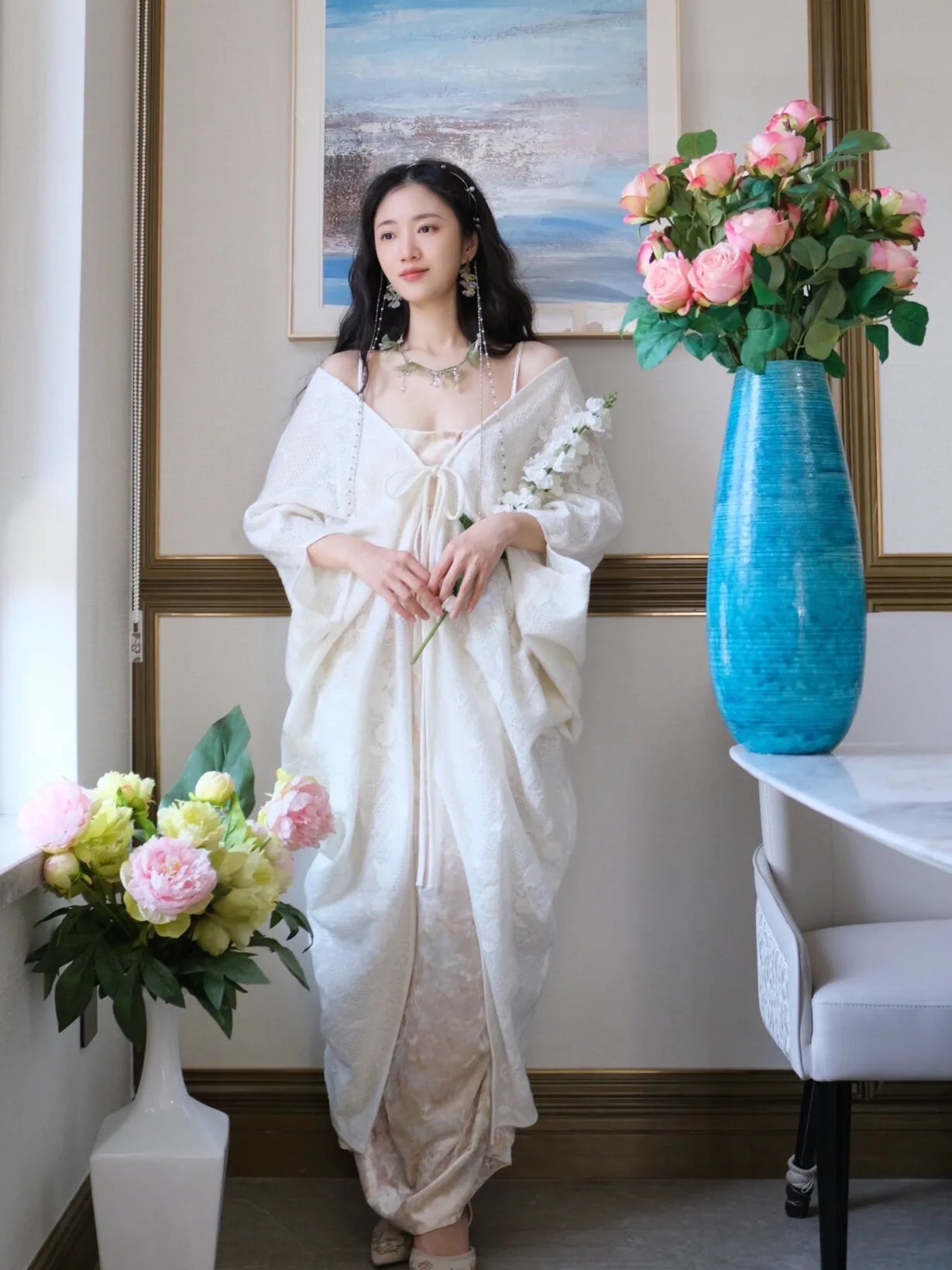 

TIIANNTIAAN Zen Str Flower Path 24 Весенняя новинка: китайское кружевное пальто-халат в стиле слэш, с V-образным вырезом, на поясе, длинное, тонкое, из полиэстера и нейлона