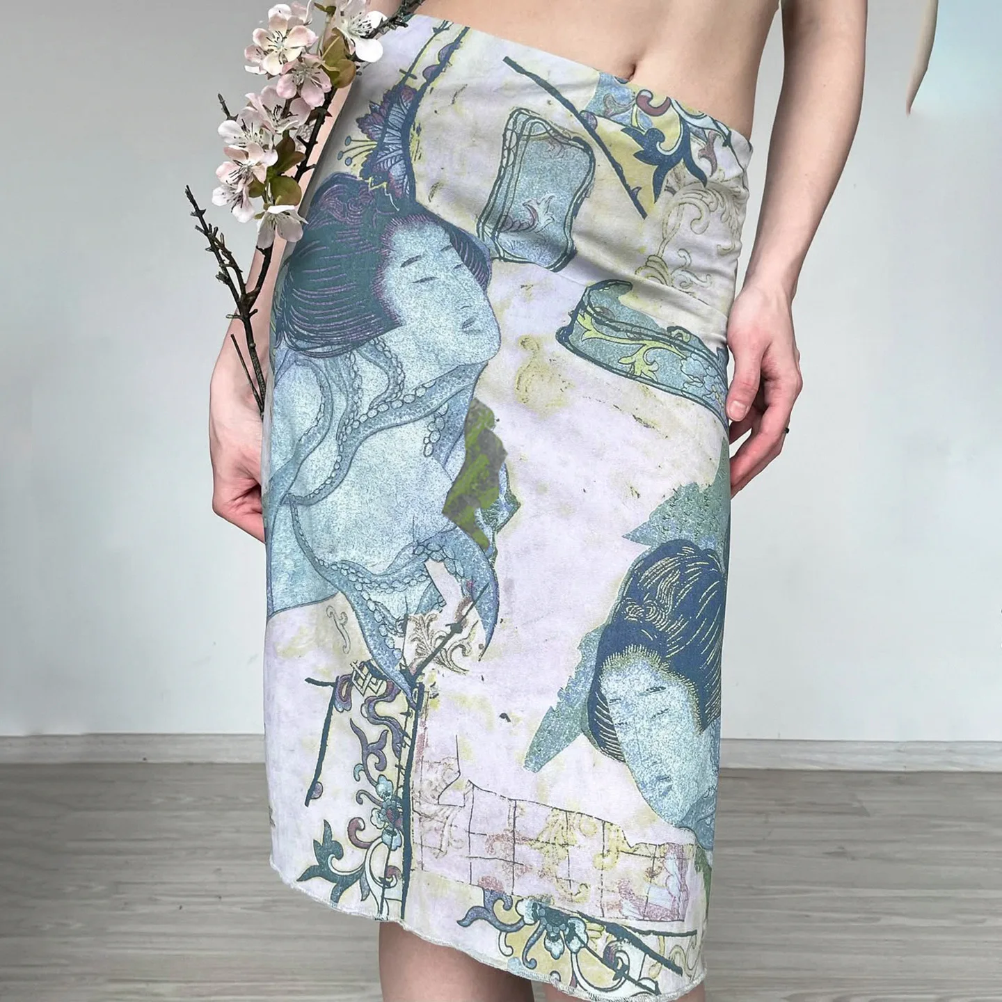 

2026 Women's Retro Printing Mesh Slim Hip Skirt