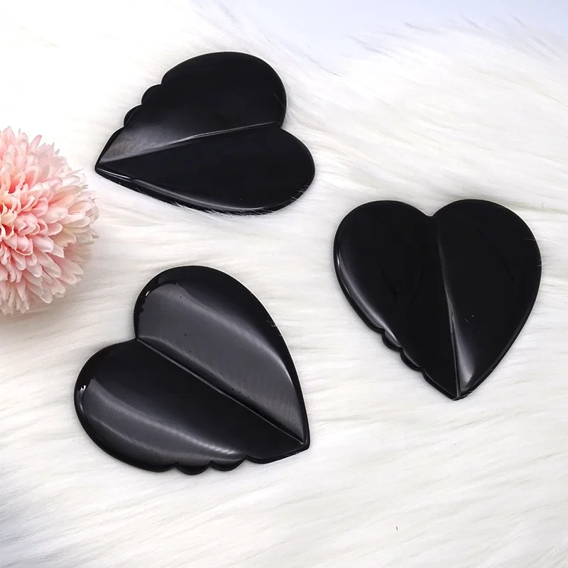 New Design Natural Black Obsidian Gua Sha Stone Face and Body Detox 3D Heart-Shaped Scraping Skin Tightening Guasha Tools