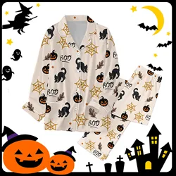 Women's Pajamas Set Chic Horror Halloween Ghost Print Long-Sleeved Trousers Pajamas Cartoon Home Clothes Two-Piece Set 2024