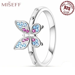 MISEFF Original Real 925 Sterling Silver Colorful Butterflies Rings For Wedding Engagement Birthday Silver Jewelry Gifts