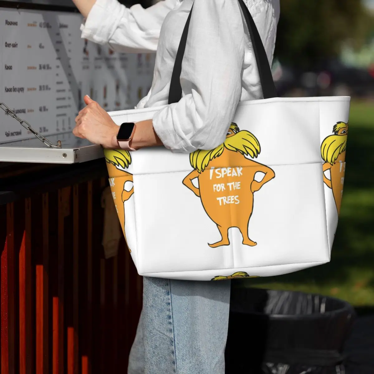 กระเป๋าโท้ทลาย Lorax I Speak For The Trees น่ารัก กระเป๋าชายหาด กระเป๋ากีฬา กระเป๋าโยคะ กระเป๋าเดินทางขนาดใหญ่สำหรับผู้หญิง กระเป๋าฟิตเนส