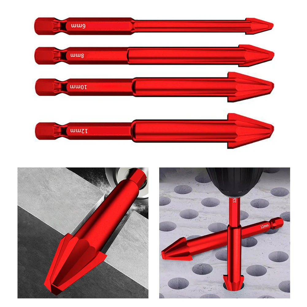 Broca excéntrica de 1/4 Uds., 6-12mm, perforación de azulejos de vidrio, losa de roca, broca triangular, vástago hexagonal para perforación de cerámica, plástico y madera