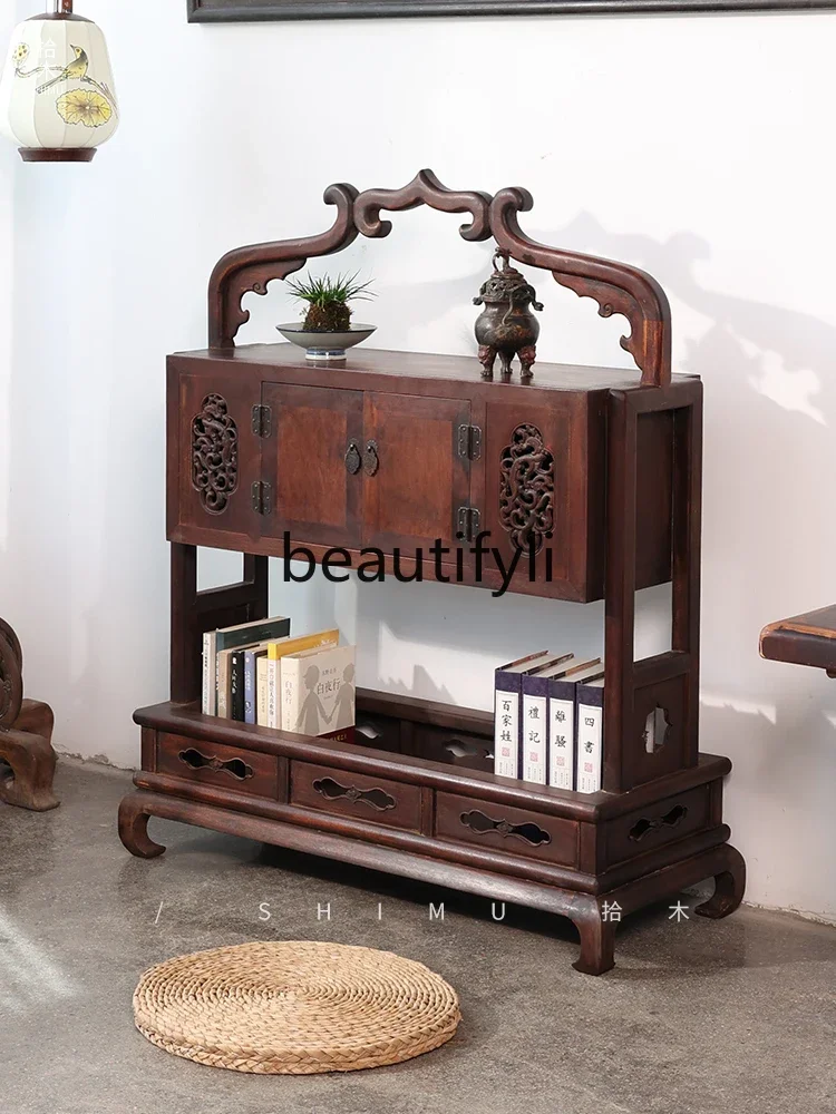 

B61 Bookcase Bookshelf Sutra Pavilion Solid Wood Chinese Cabinet Shelf Floor Ornament