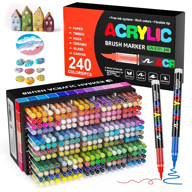 GN Acrylfarbe Soft Brush Marker Set, Soft Brush Tip Automatische Tintenkontroll-Farbmarker, Acrylfarbenstifte für Holz, Stein