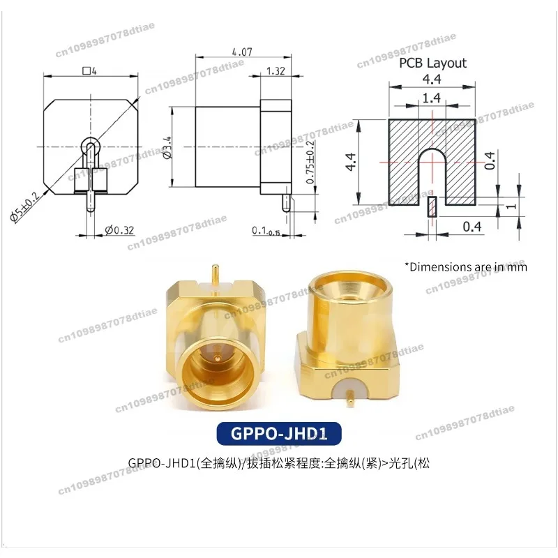 Interconnect SSMP Male Surface Mount Connector GPPO-JHD1 DC-65GHz Mini-SMP SMPM