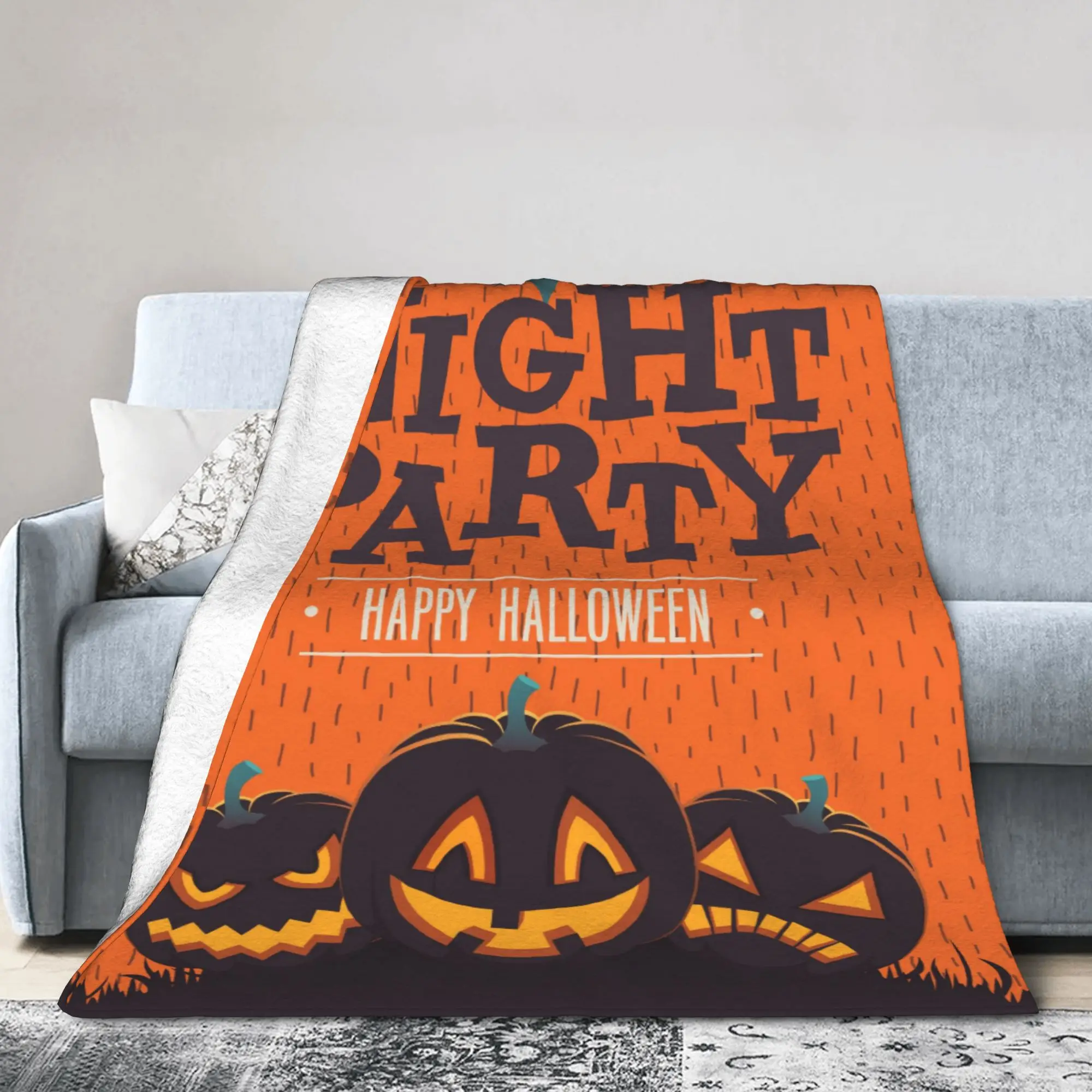 Halloween Party Blankets Flannel Decoration Pumpkin Grimace Horror  Super Soft Throw Blankets for Bedding Travel Bedspreads