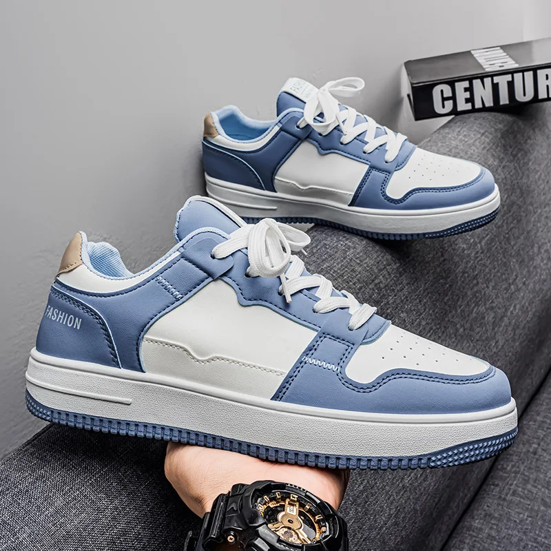 Outdoor Breathable Shoes Men Lace Up Casual Board Shoes Spring Student Trendy Sneakers Men Thi Bot White Leather Splicing Shoes