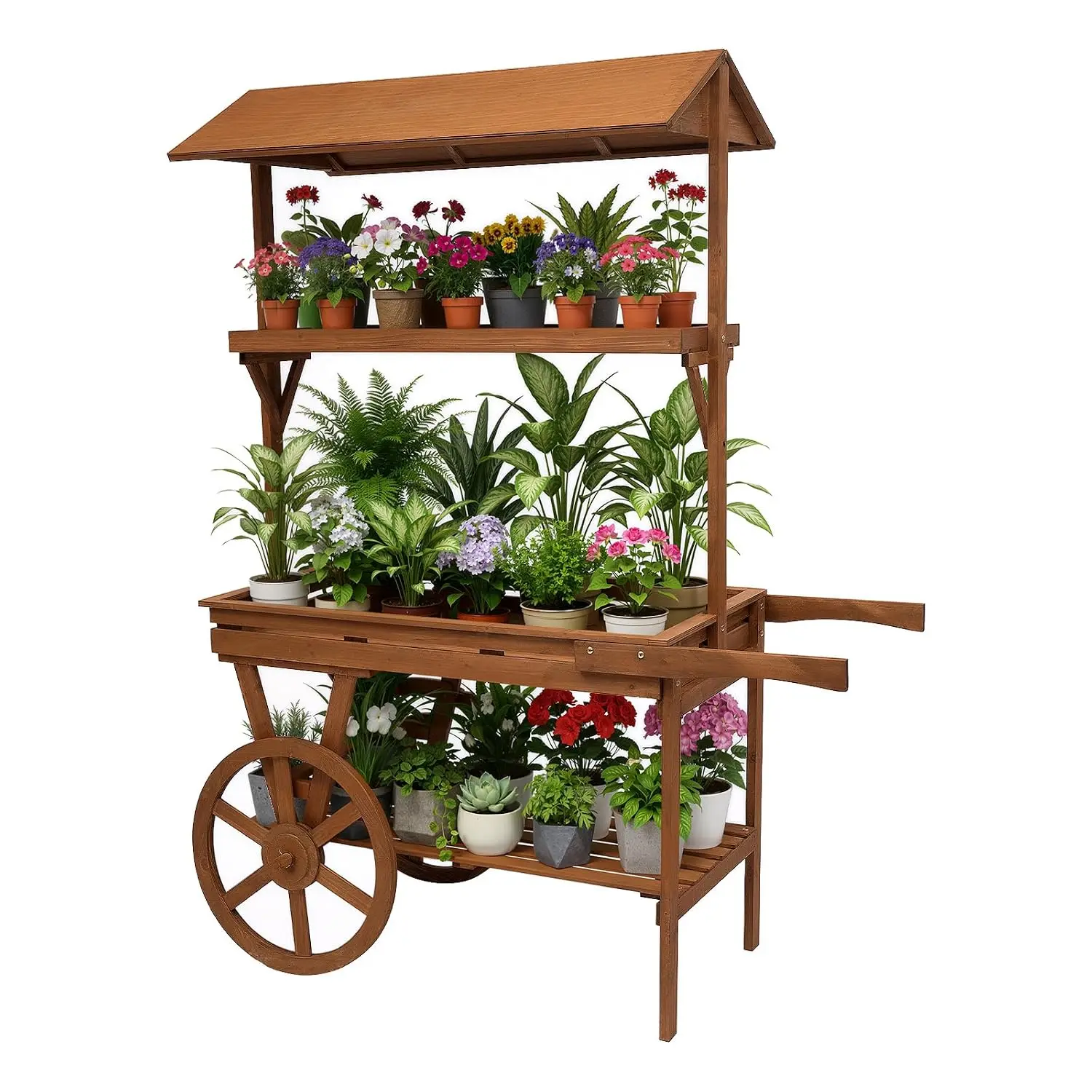 Flower Cart Display Stand with Wheels, Multi-Tier Garden Cart Plant Stand Strong Load-bearing Capacity for Indoor, Customized
