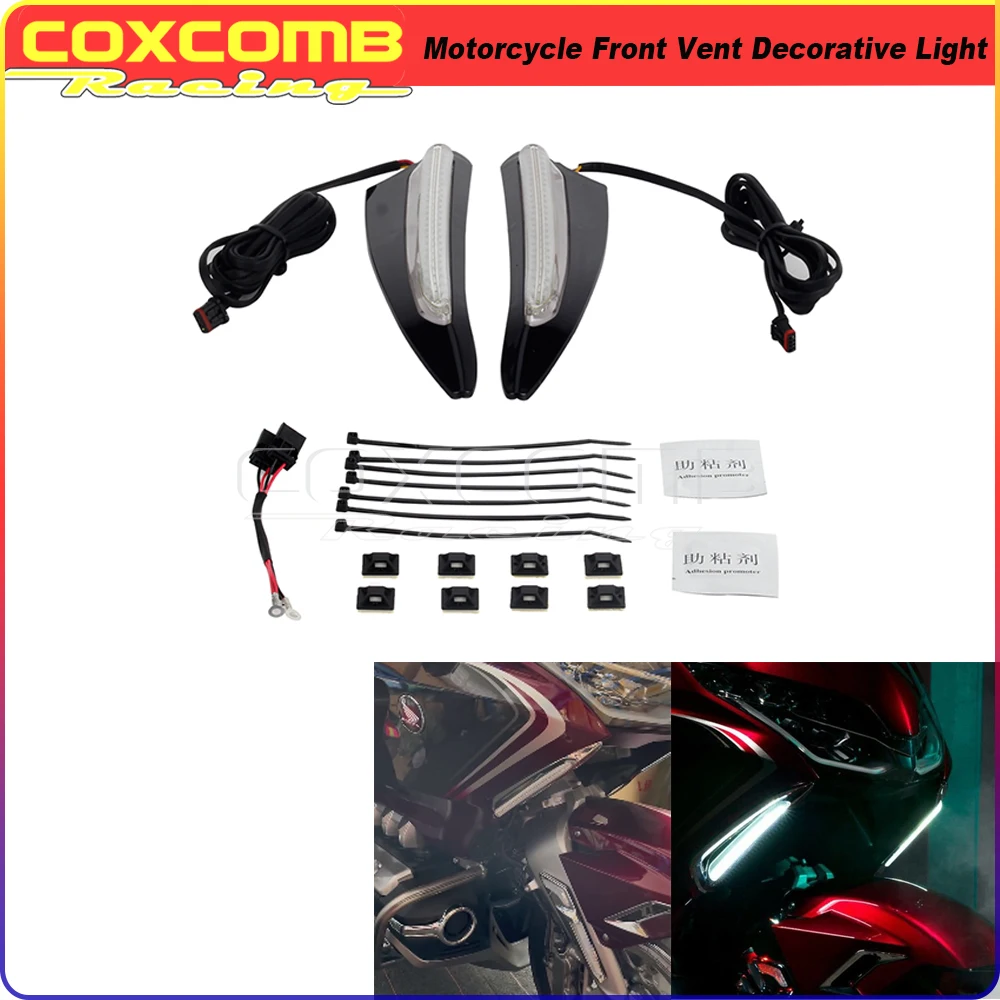 

Motorcycle Black/Chrome Front Lighted Vent Trim LED Turn Signal Kit Decorative Accents For Honda Gold Wing Tour DCT Airbag 18-21