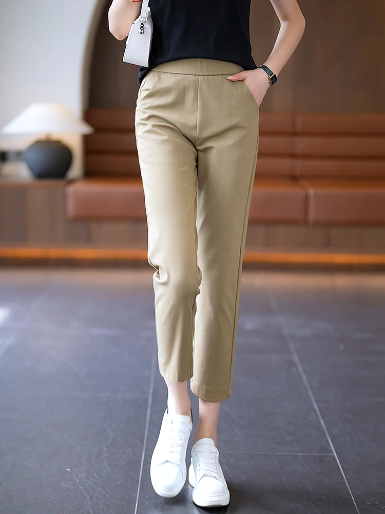 

Женские летние тонкие брюки-шаровары с высокой талией, новинка, повседневные прямые брюки, маленький размер, модель Eighteen