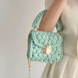 Handmade Rope Crochet Crossbody Bags for Women Luxury Chains Knitting Women's Handbags 2022 Small Woven Shoulder Bag Square Tote