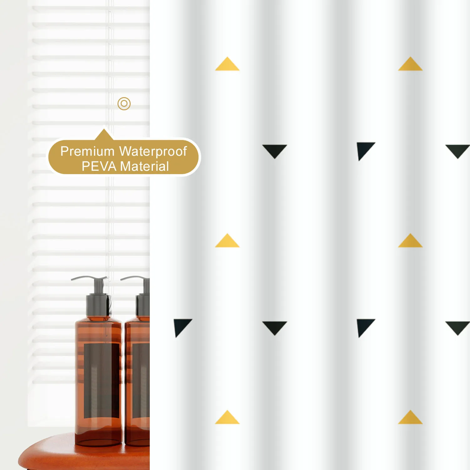 1pc Yellow Triangle Pattern Artwork Geometric Shower Curtain Waterproof PEVA Modern Minimalist Bathroom Decor