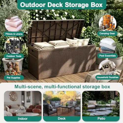 100 Gallon Outdoor Storage Box, Lockable Waterproof Package Delivery Boxes for Outside, Resin Outdoor Storage Deck Box view 4