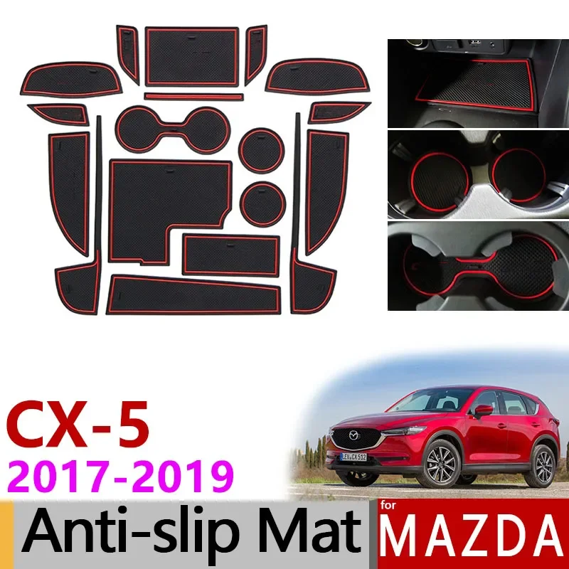 Anti-Slip Rubber Gate Slot Mat Cup Mats for Mazda CX-5 2017 2018 2019 MK2 KF CX5 CX 5 Internal Accessories Stickers Car Styling