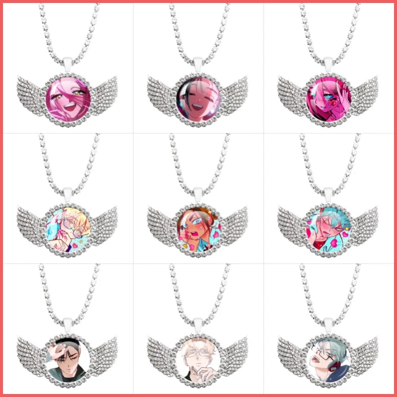 New Style ALIEN STAGE Mizi Sua Till Ivan Hyuna Luka Angel Wing Round Necklace Glass Handmade Alloy Cartoon Pendant Fans Gift