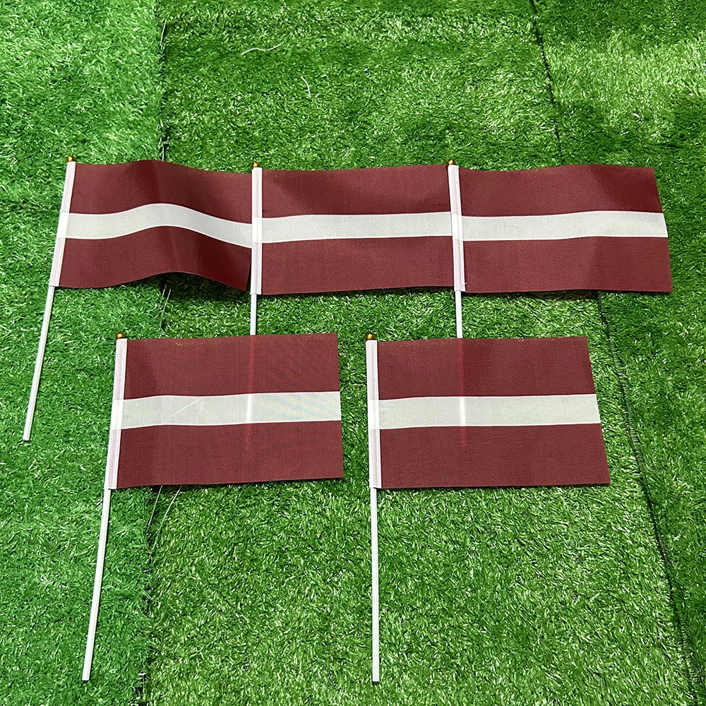 SKY FLAG Latvia hand Flag 10/20/50/100pcs 21*14cm Latvia Hand Waving Flags With plastic pole For Sports Activity Home Decor