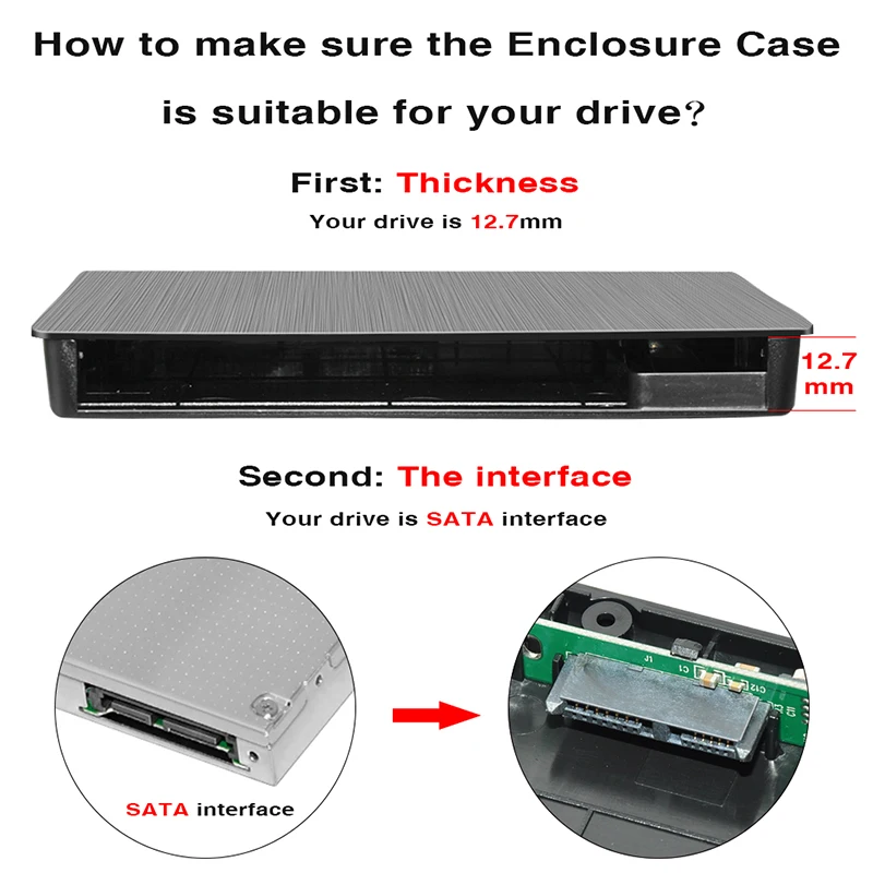 USB3.0 SATA External DVD Enclosure Hard Plastic Case For Laptop Notebook 12.7Mm CD-ROM Case Without Optical Drive