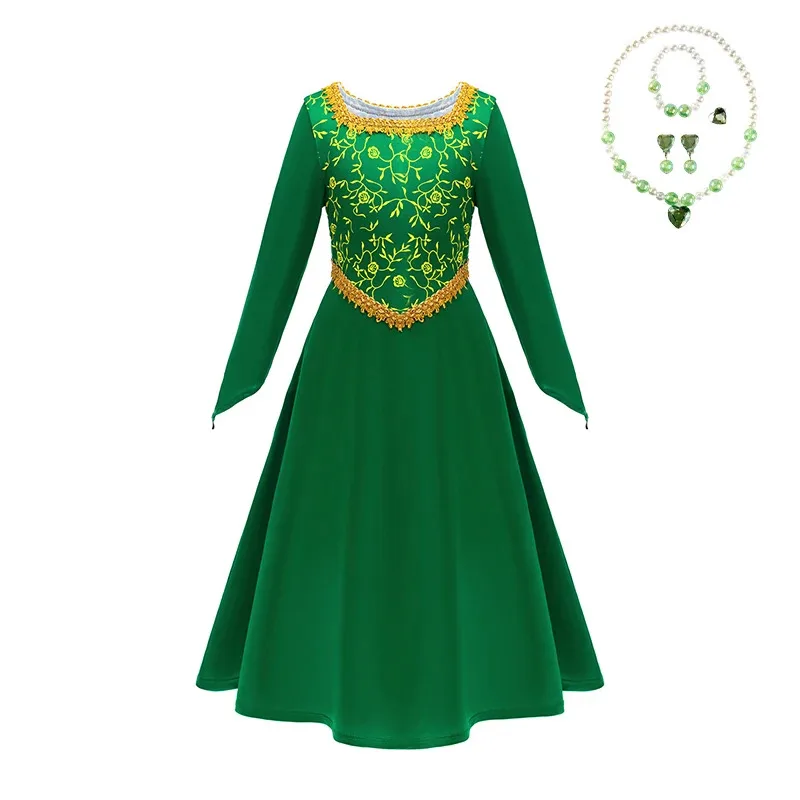 2025 ❤   새로운 어린이 피오나 코스프레 의상 공주 드레스 여자 녹색 파티 복장 할로윈 카니발 롤 플레잉 변장 수이 ★ ★