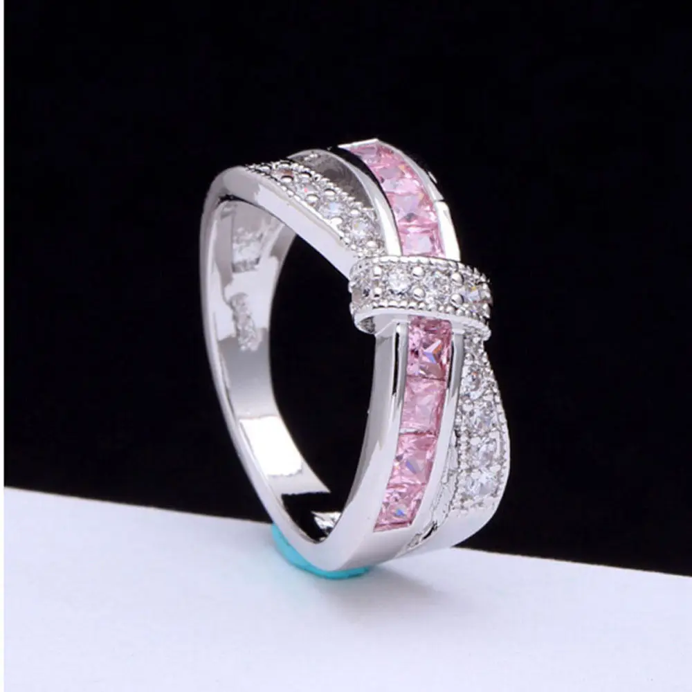 wholesale 925 Sstamped silver Ring Beautiful pretty fashion Wedding ring Party White gold color women stone crystal Lady jewelry