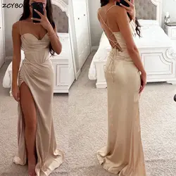 Sexy Mermaid High Slit Vestidos de noite formais, cintas de espaguete, costas abertas, querida Long Party Prom Gowns, 2022