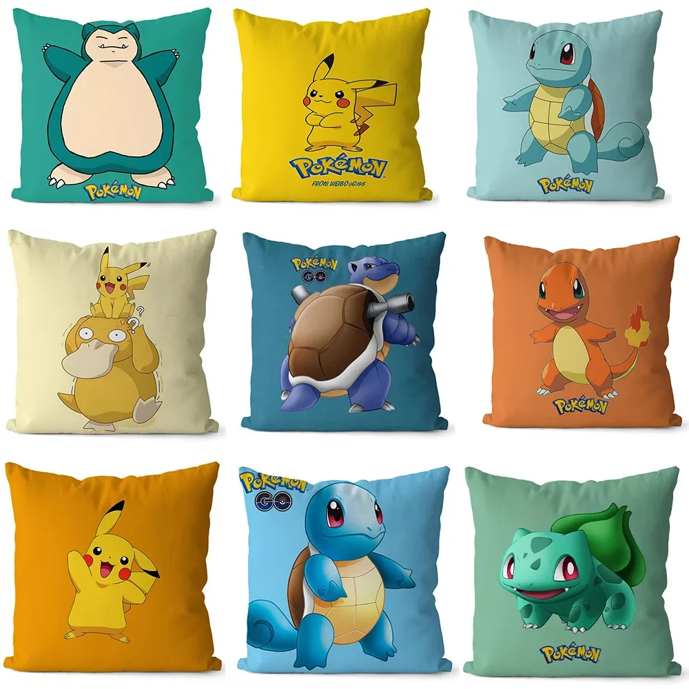 Pokemon Anime Cushion Cover 45x45cm Pikachu Decor Sofa Pillow Cover Charmander Psyduck Anime Figure Plush Cartoon Pillowcase